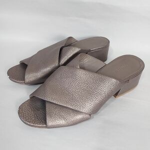 Vince Open Toe Block Heel Slide Sandals Size 9 M Karsen Bronze Comfort Slip-on